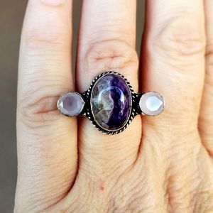 New Charoite & Chalcedony Silver Ring.